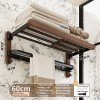 Walnut Wood Towel Rack Bathroom Shelf No Drilling Required