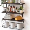 Wall-mounted Floating Rack With Storage Basket Wooden Bathroom Shelf