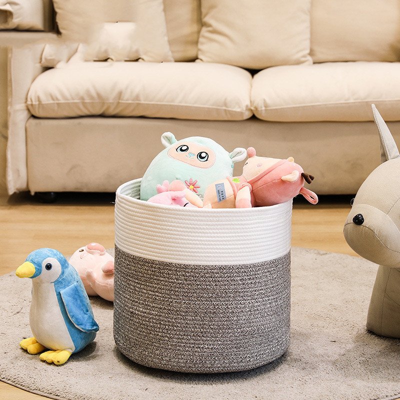 Cotton String Woven Laundry Basket Color Matching Household Storage Basket