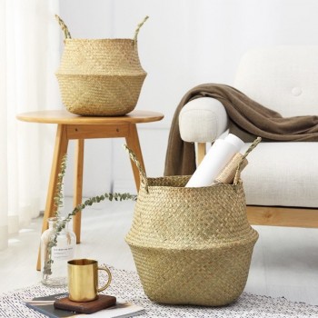 Natural sewed woven storage basket