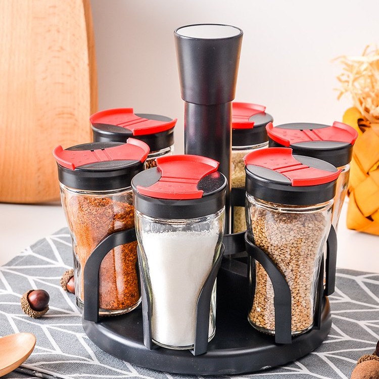 Rotary Seasoning Storage Spice Bottle Rack Kitchen Salt and Pepper Cruet Condiment Set Containers for Spices