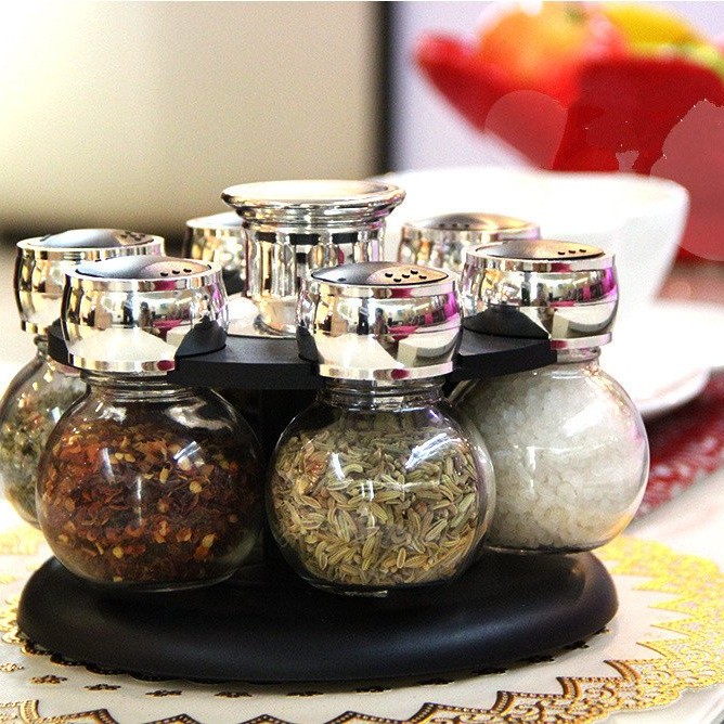 Rotary Seasoning Storage Spice Bottle Rack Kitchen Salt and Pepper Cruet Condiment Set Containers for Spices