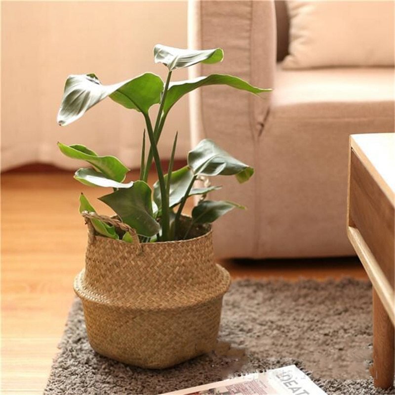 Natural sewed woven storage basket