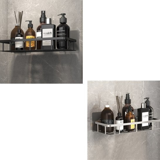 Space Aluminum Shelf Bathroom Black Rectangular Wall Hanging Kitchen And Bathroom Dual-use Shelf