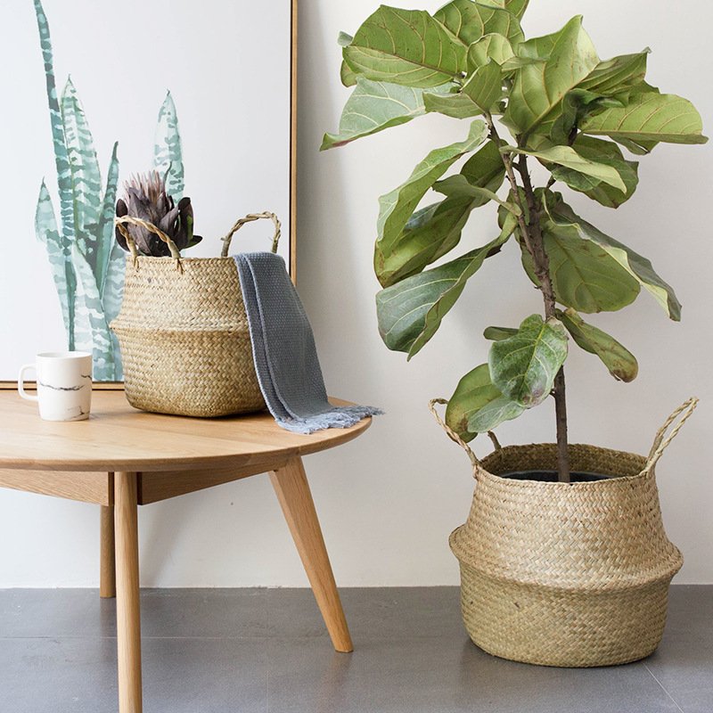 Natural sewed woven storage basket