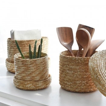 Wheat straw woven storage basket