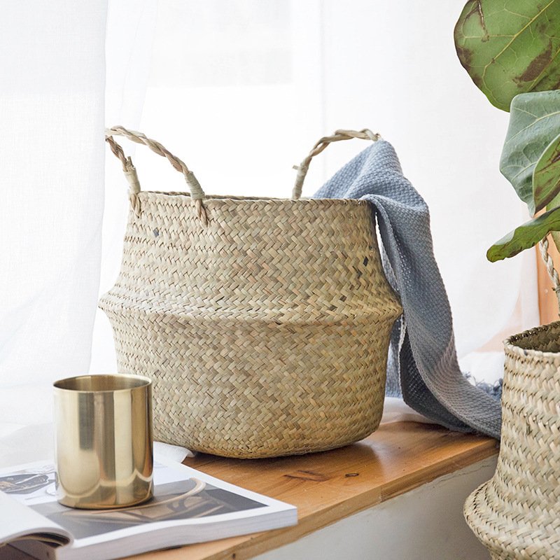 Natural sewed woven storage basket