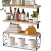 Wall-mounted Floating Rack With Storage Basket Wooden Bathroom Shelf