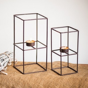 Geometric cube candlestick wrought iron