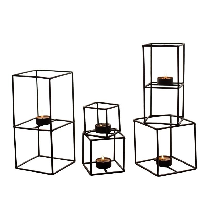 Geometric cube candlestick wrought iron