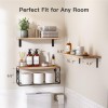 Wall-mounted Floating Rack With Storage Basket Wooden Bathroom Shelf