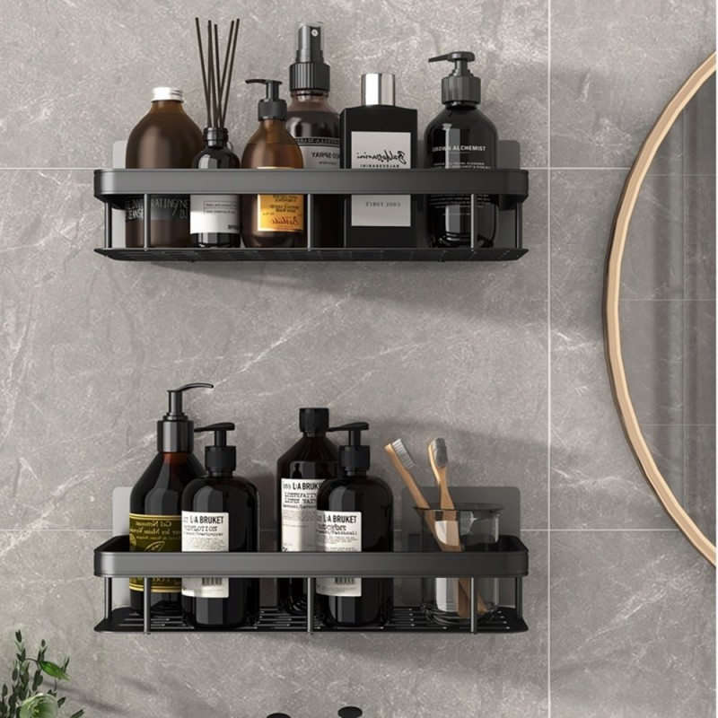Space Aluminum Shelf Bathroom Black Rectangular Wall Hanging Kitchen And Bathroom Dual-use Shelf