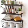 Wall-mounted Floating Rack With Storage Basket Wooden Bathroom Shelf