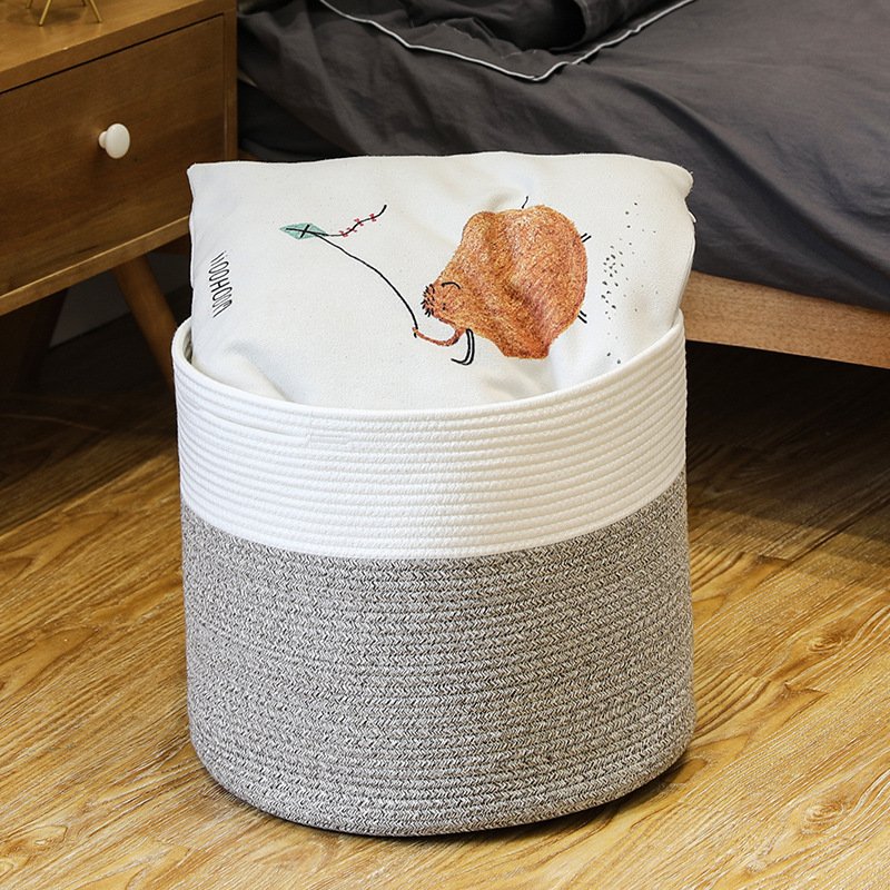 Cotton String Woven Laundry Basket Color Matching Household Storage Basket